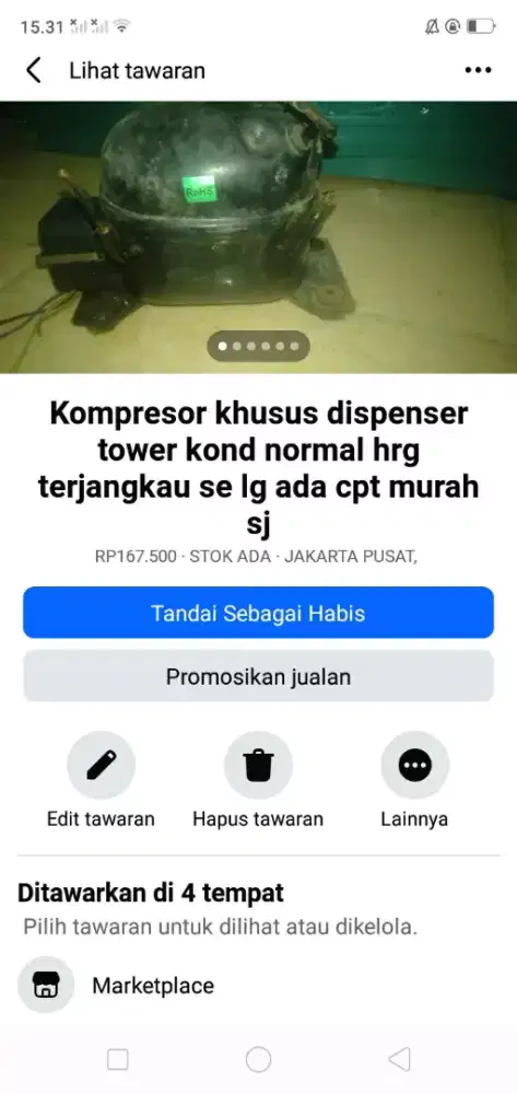 Kompresor ex copotan dispenser tower kond normal hrg terjangkau cpt