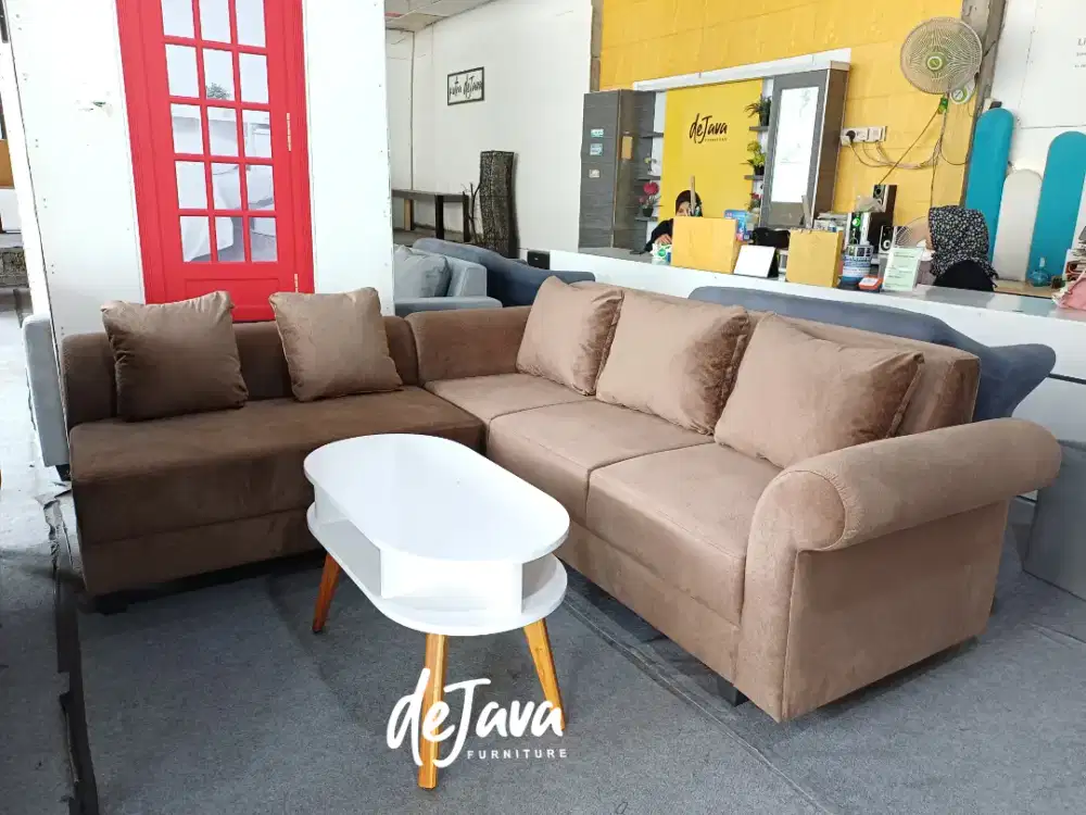 Sofa L nat mekar + meja bantal. Bisa request warna