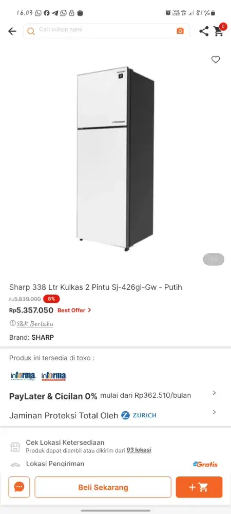 Kulkas sharp 2 pintu