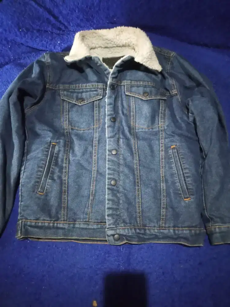 Jaket jeans sherpa tebel import