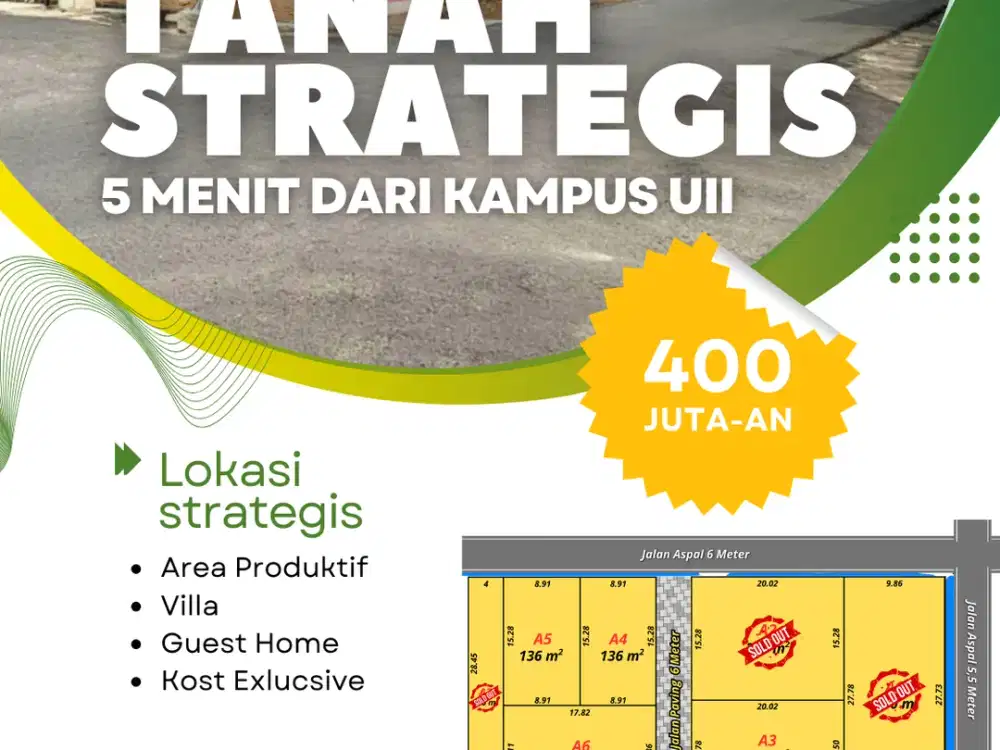 Dekat Kampus UII, Tanah Jogja Dijual View Merapi