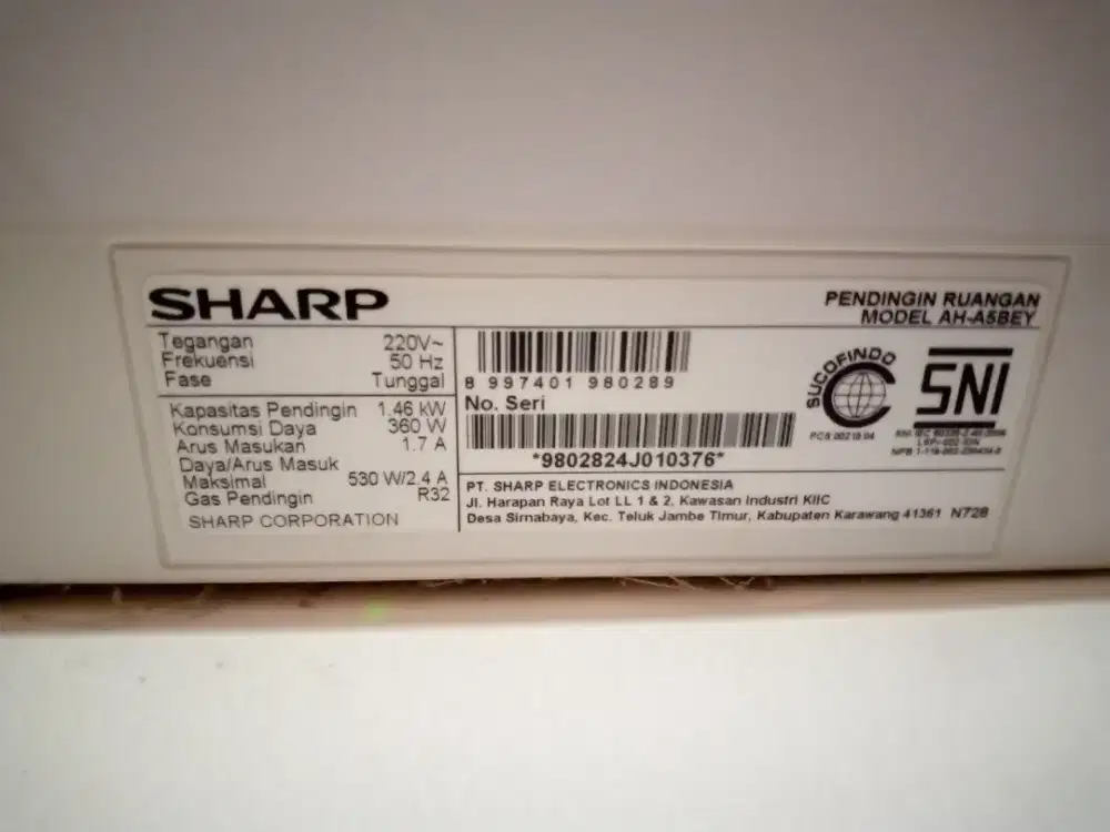 jual ac sharp pemakaian baru 6 bulan brli dari baru