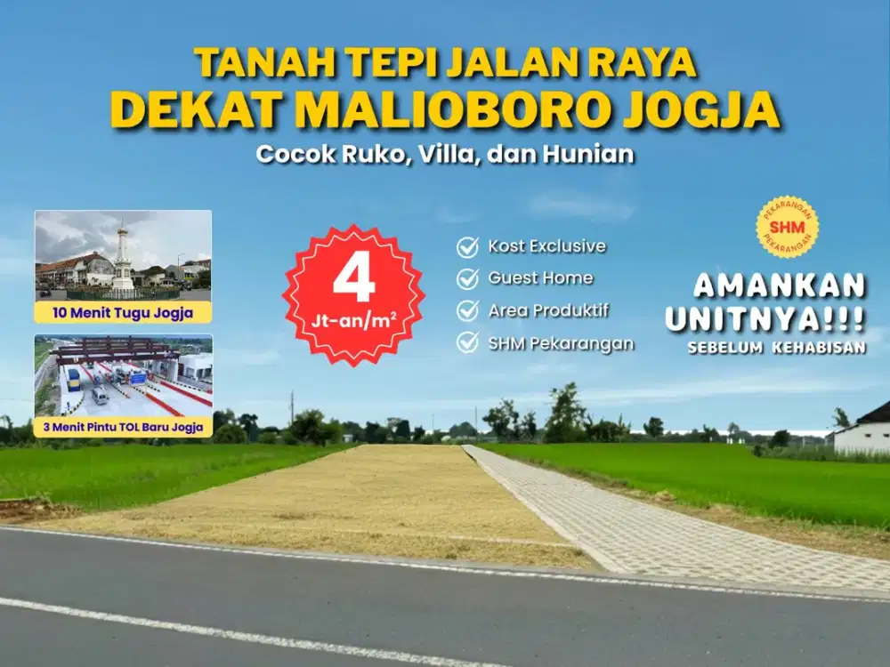 Tanah Jogja Tepi Jalan Area Godean Km. 7, View Sawah