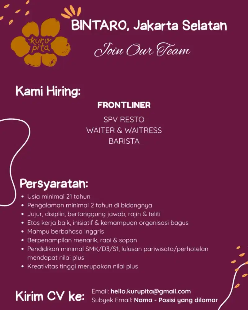 OPEN HIRING CAFE KURUPITA