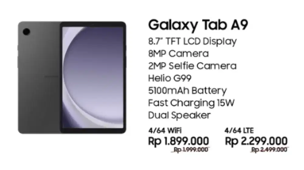 Samsung Tab A9 wifi 4/64Gb garansi resmi cash n kredit