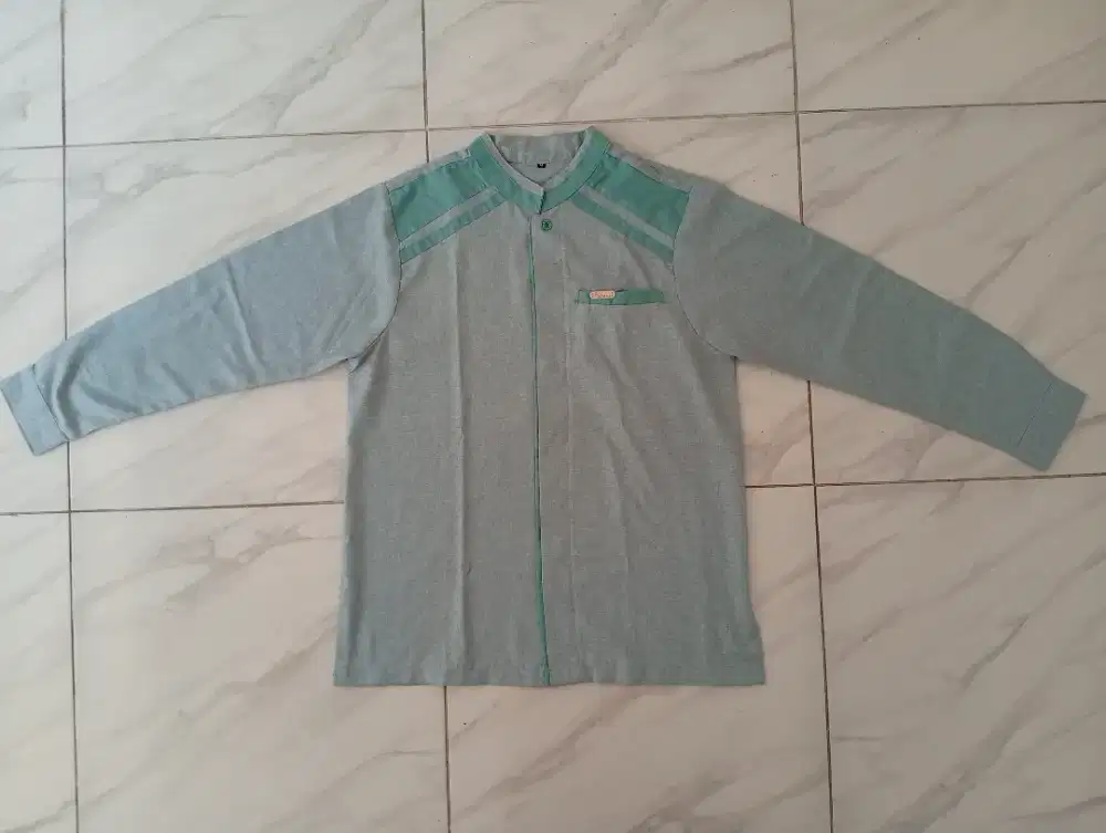 Baju Koko Muslim Pria | Warna Hijau Mint Abu abu – Size M
