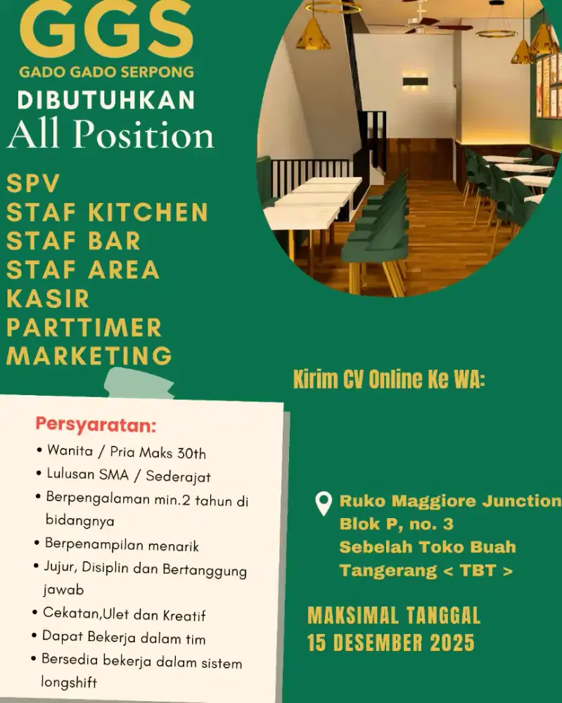 Lowongan Kerja Cafe Resto Area BSD