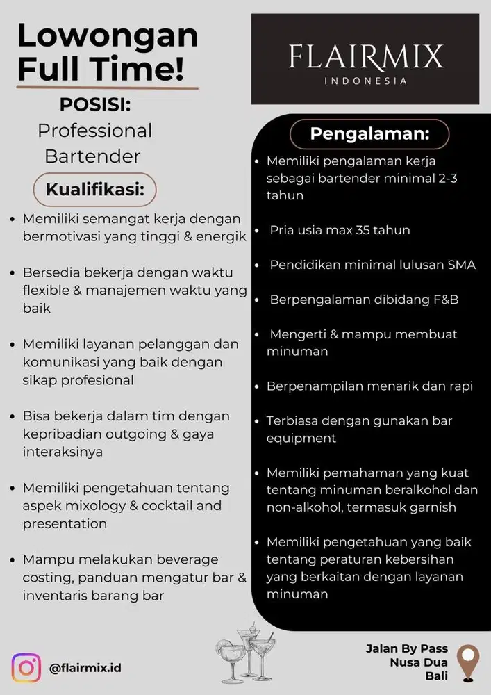 Lowongan Kerja Bartender & Mixology