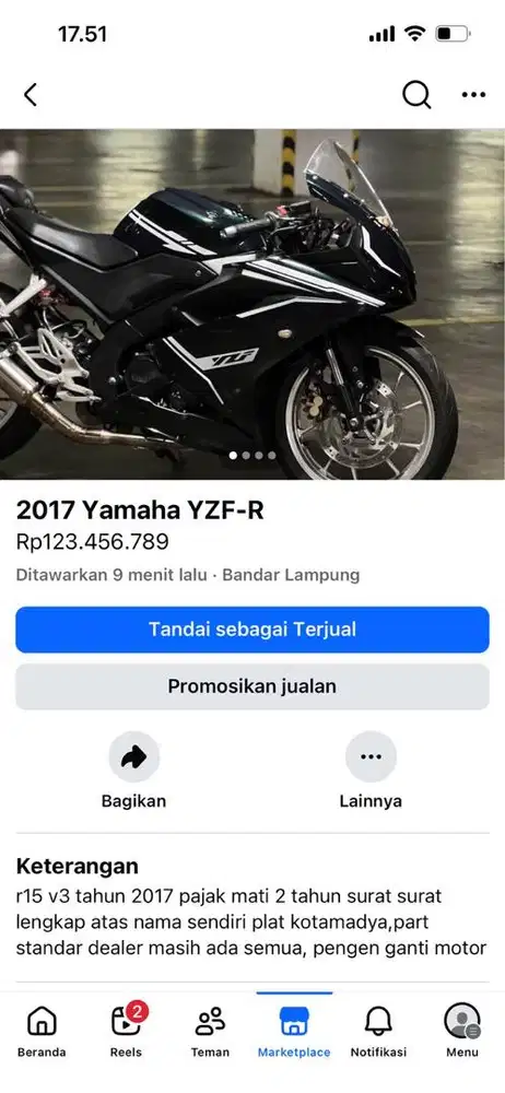 dijual motor r15v3 2017