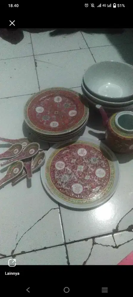 Piring Antik Mun Shou Red Vintage