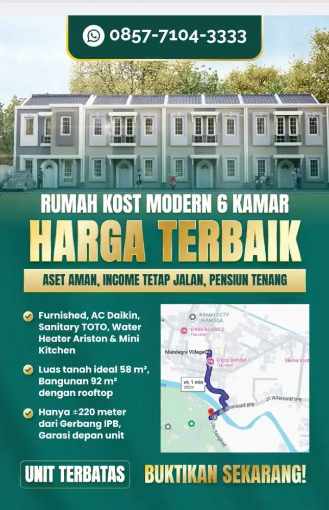 Rumah kost 220 m belakang gerbang IPB