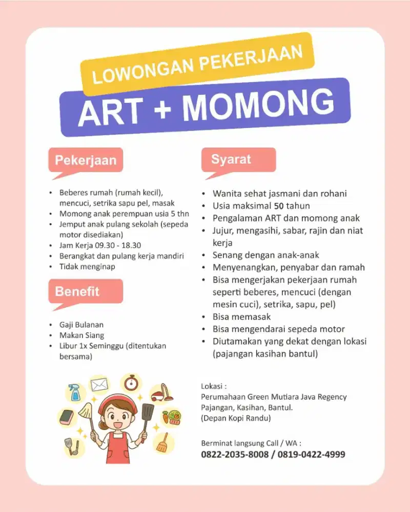 Lowongan kerja ART + Momong