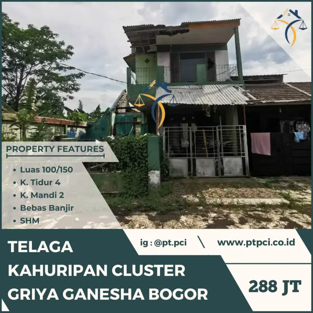 DIJUAL RUMAH DI TELAGA KAHURIPAN CLUSTER GRIYA GANESHA BOGOR - CESSIE