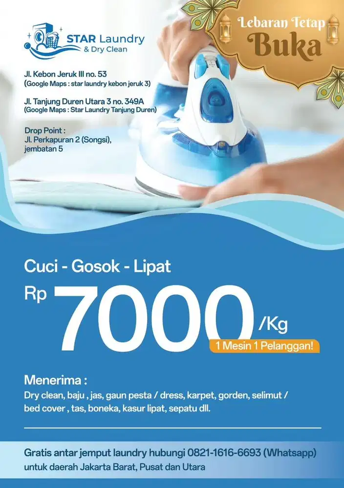 Dicari karyawati bisa gosok untuk laundry