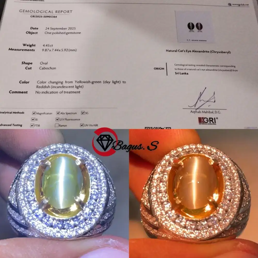 Alexandrite Chrysoberyl Cats Eye Srilanka 4.4 CT