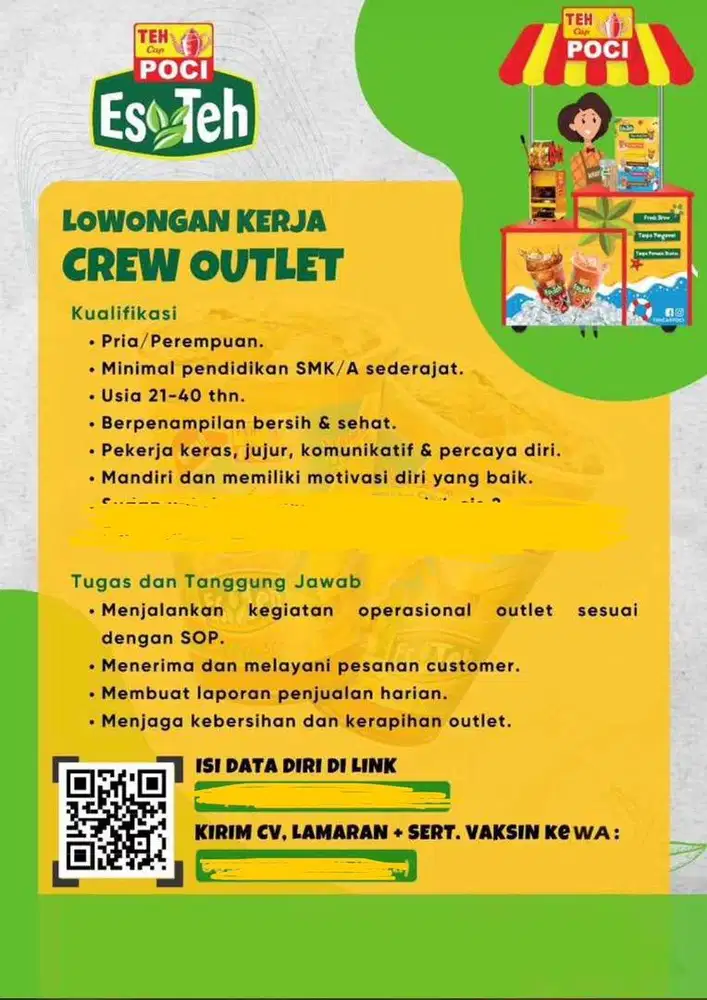 Lowongan pekerjaan jaga booth makanan/minuman