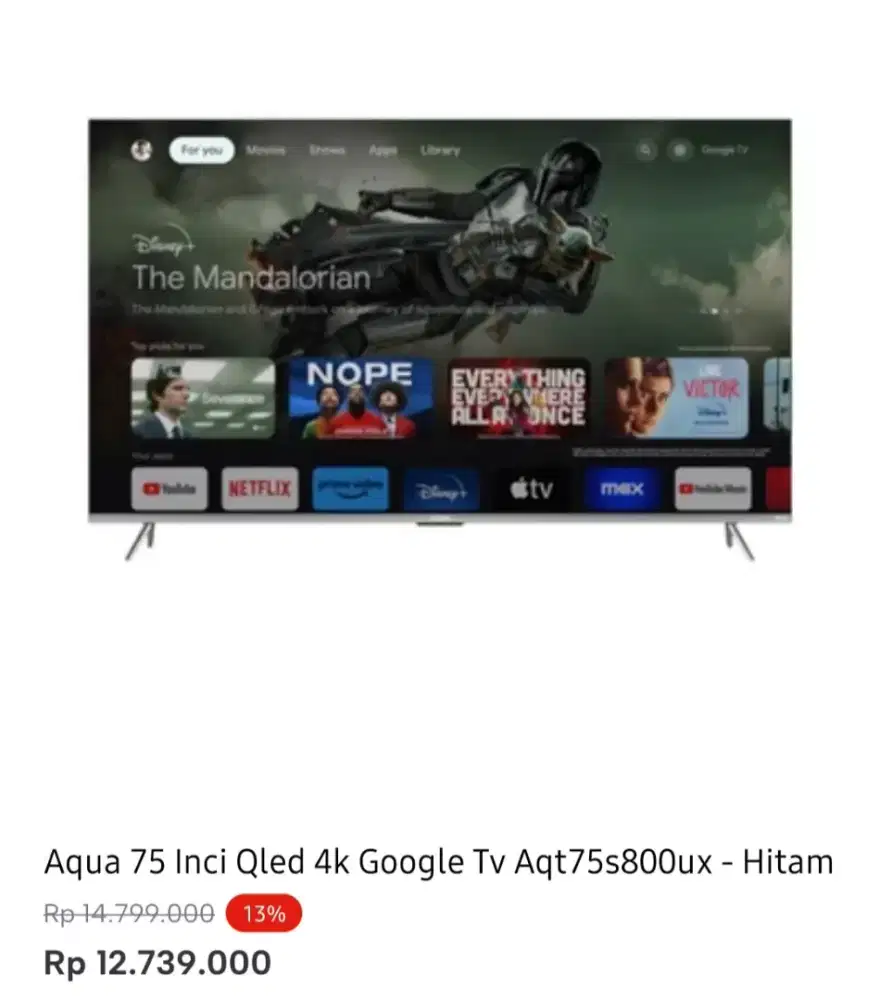 AQUA GOOGLE TV QLED 75 INCI