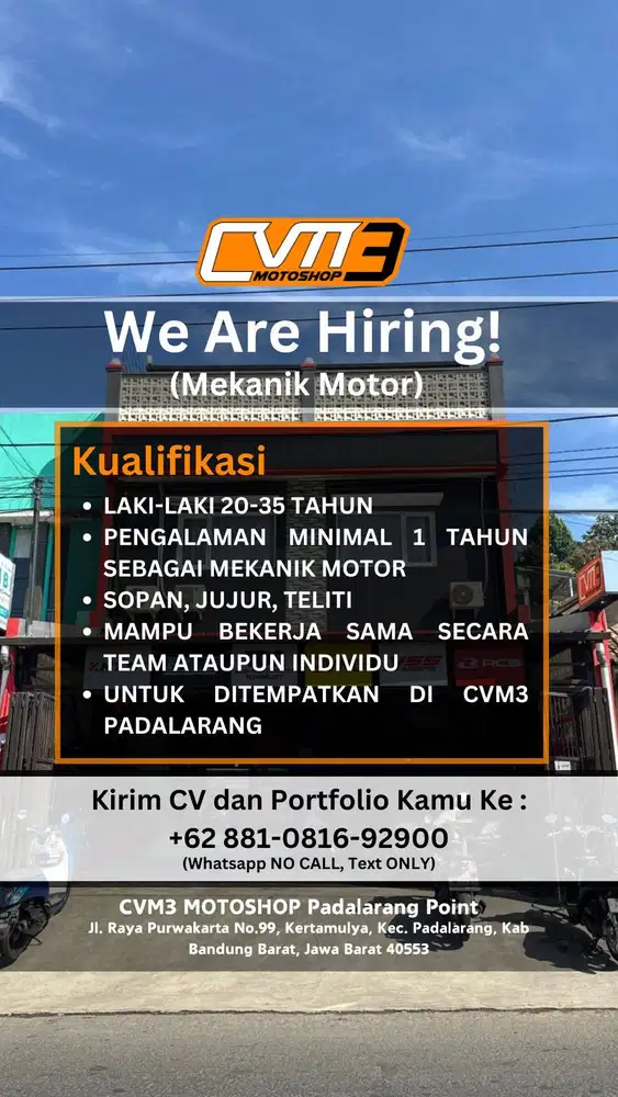 LOWONGAN KERJA LOKER MEKANIK MONTIR VARIASI MOTOR PADALARANG