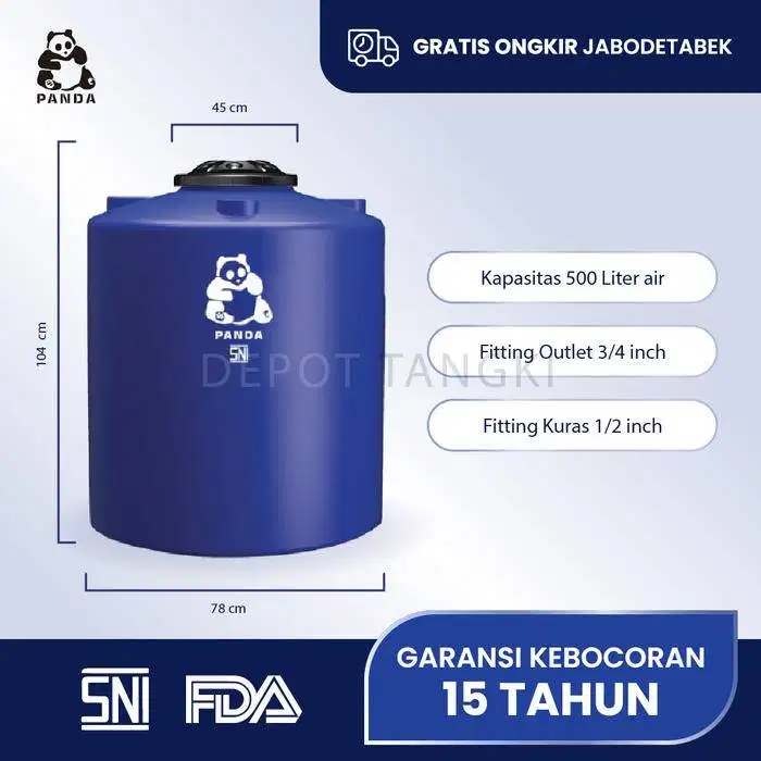 Toren Panda Ukuran 650 Liter Warna Biru Murah