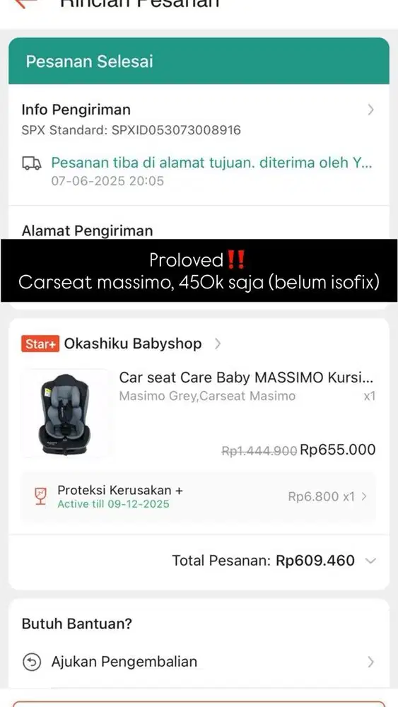 Carseat bekas (pemakaian 1 bulan)
