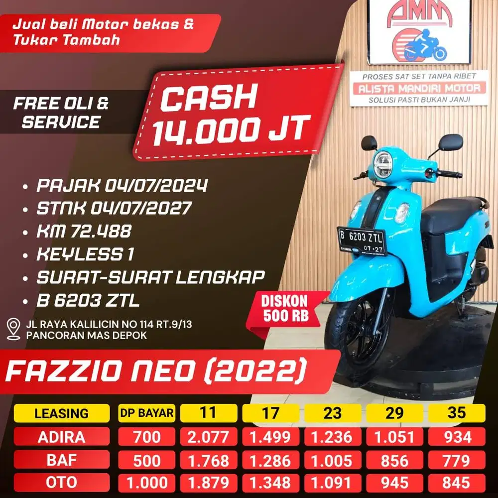 FAZZIO NEO TH 2022 KREDIT CUMA DP 500 BISA BAYAR VIA CC / PAYLATER