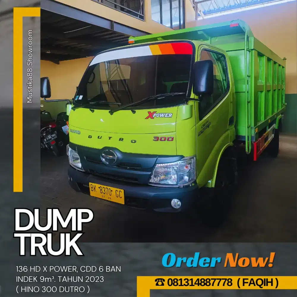 DUMP TRUK HINO DUTRO 136 HD XPOWER, INDEK 9M³ CDD 6 BAN. TH. 2023