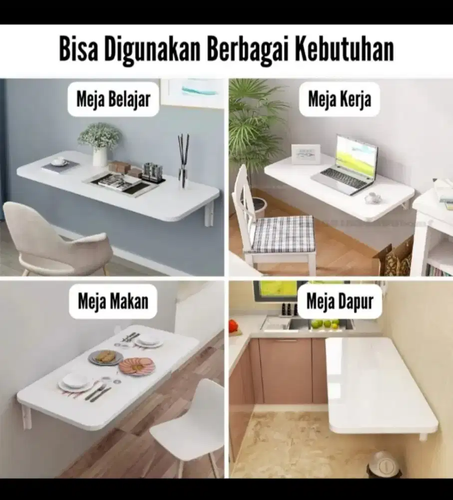 Meja lipat dinding ukuran 100x40 fre siku lipat