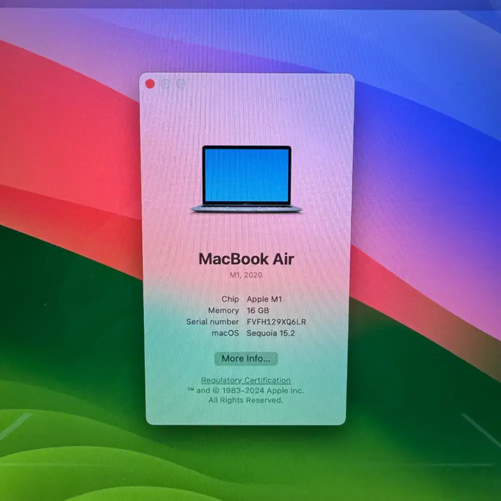 Macbook Air M1 layar 13 Inch Ram 16 Ssd 256 lngkap full set Space Grey