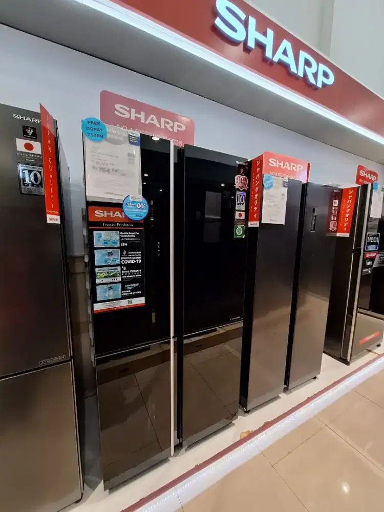 CREDIT KULKAS SHARP 4 PINTU BUNGA 0% FREE 2 BULAN