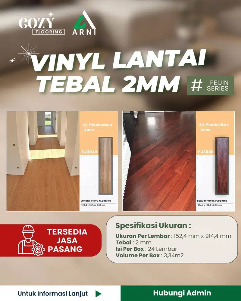 Vinyl Lantai Feijin Series Tebal 2mm | Lantai Vinyl motif kayu