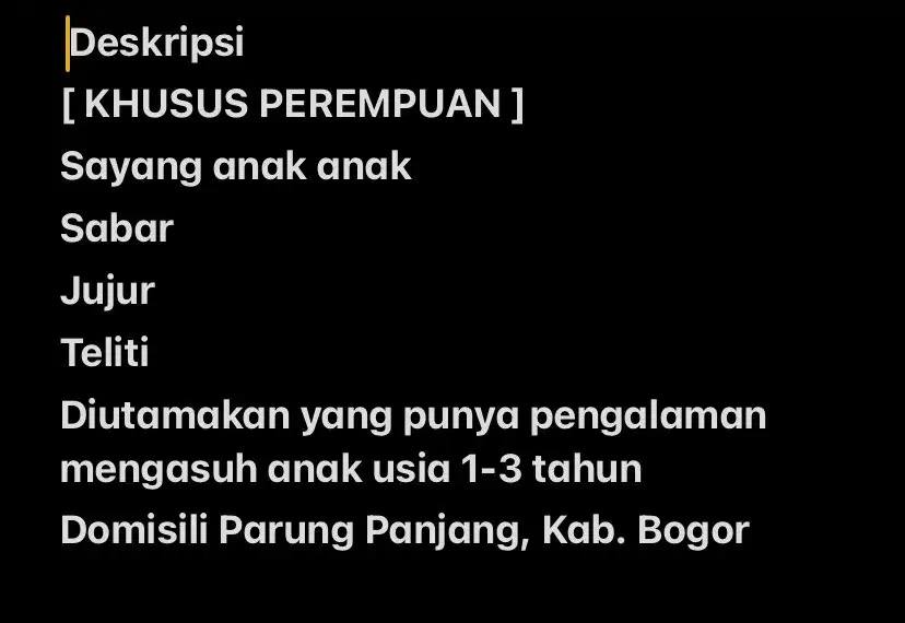 Dicari Pengasuh Anak