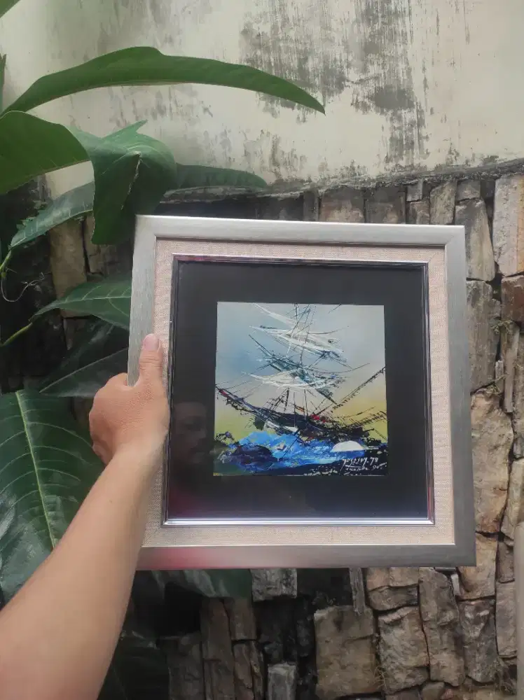 Antik lukisan cat minyak di atas kertas abstrak perahu layar jusredy