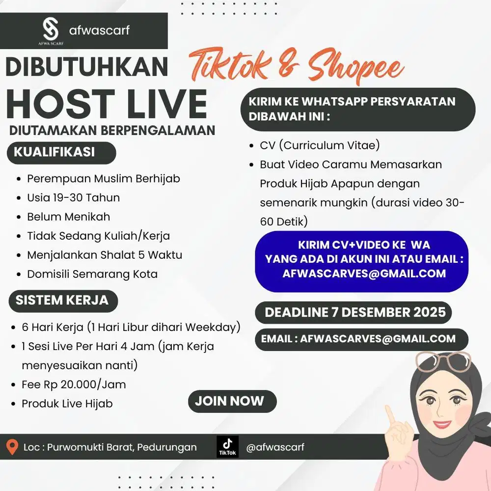 DIBUTUHKAN HOST LIVE HIJAB