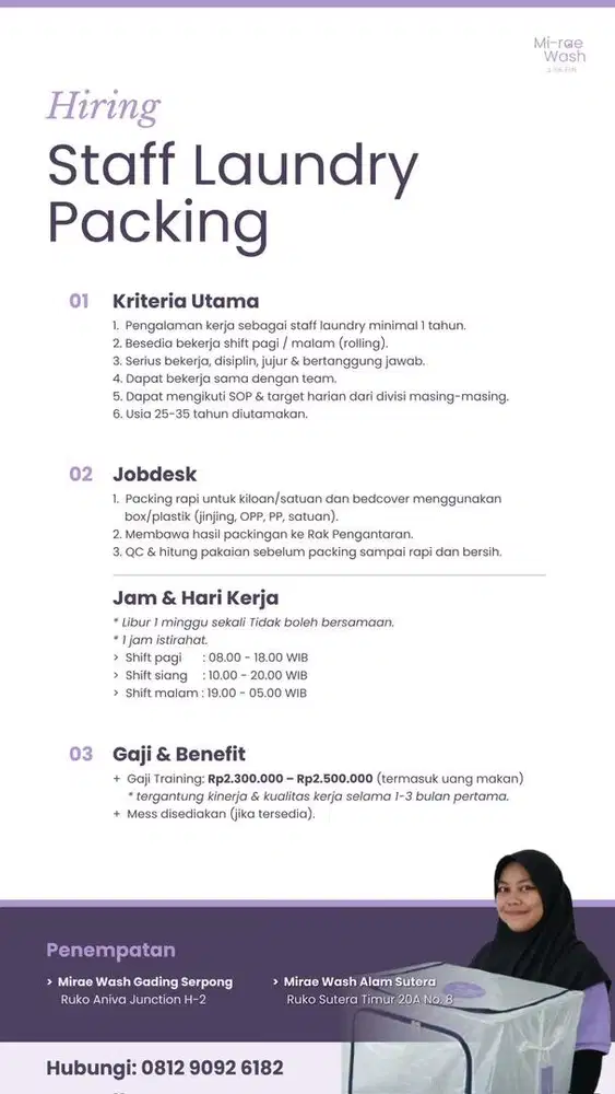Loker Staff Operasional Laundry Premium Setrika Packing