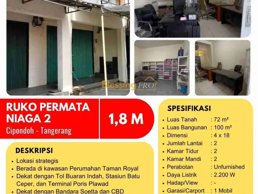 Di jual Ruko Permata Niaga 2 Cipondoh Tangerang