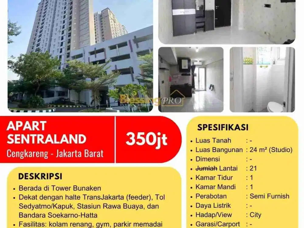 Dijual APARTEMEN Sentraland