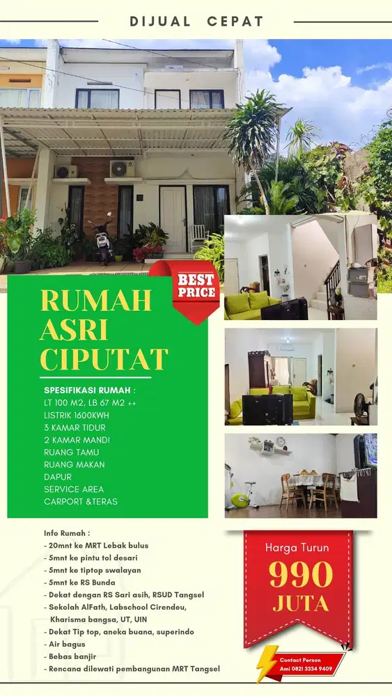 Jual Cepat Rumah Ciputat 5mnt ke pintu tol