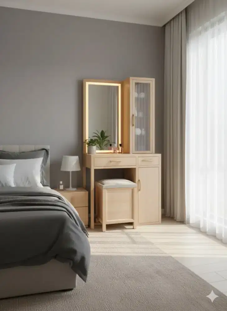 Meja Rias Modern dengan Smart Mirror Berfitur Lengkap