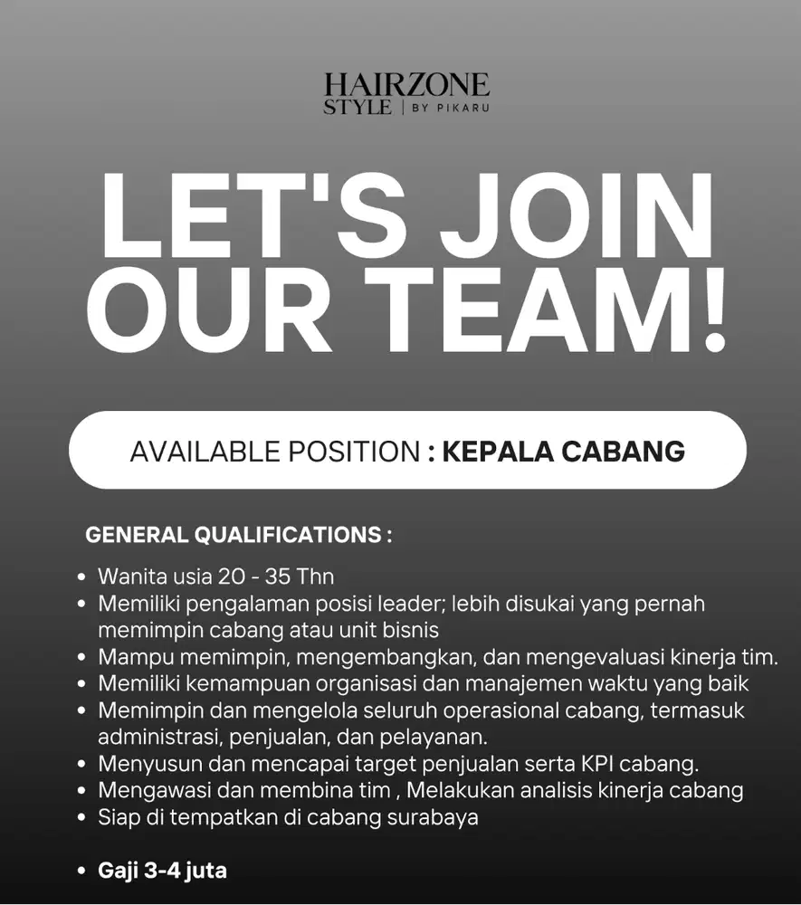 LOWONGAN KEPALA CABANG SURABAYA