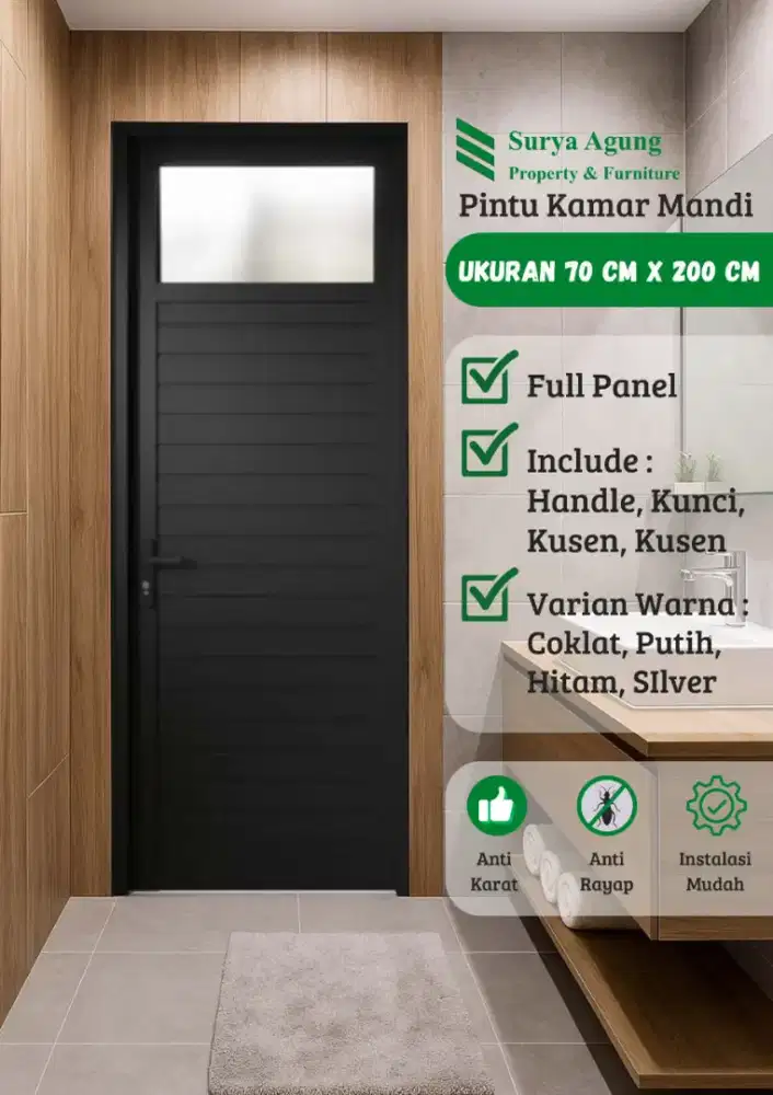 Pintu kamar mandi aluminium anti karat ,anti rayap