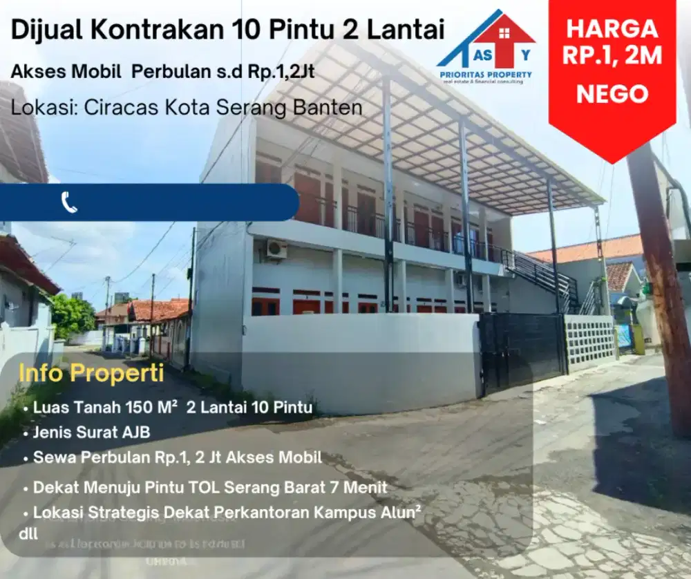 DI Jual  Kontrakan Bangunan Baru 10 Pintu di kota Serang