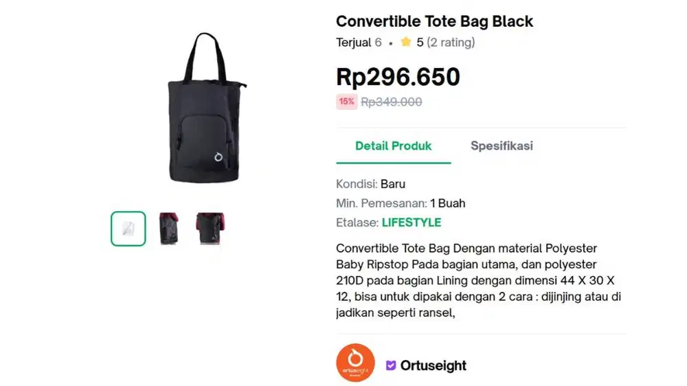 Ortuseight Convertible Tote Bag Black