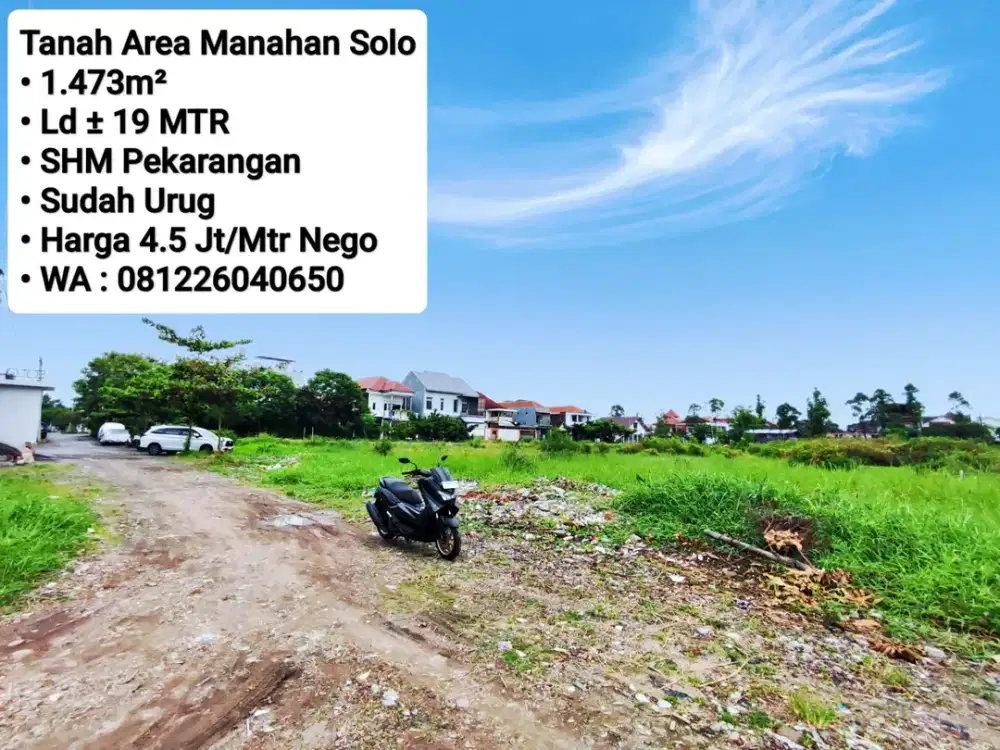 Jual Tanah Pekarangan Area Dekat Manahan, Bisa Untuk Perumahan, Rumah Mewah