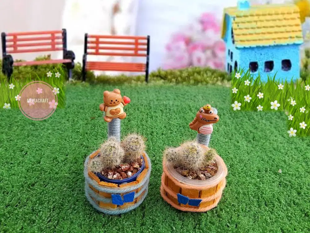 Kaktus Mammillaria & Pot Model Tabung Kayu
