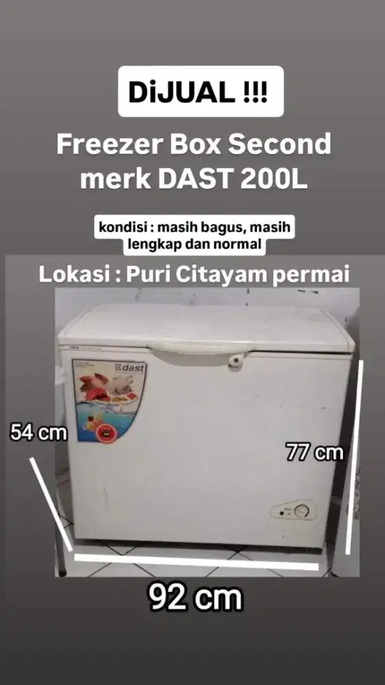 freezer box Bekas merk DAST 200L