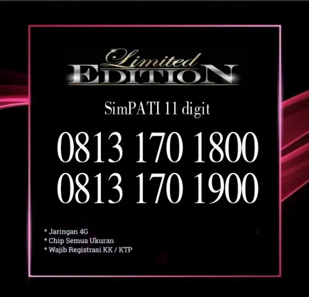 Nomor Cantik Perdana Simpati 11 digit seri 170 ekor 1800 dan 1900