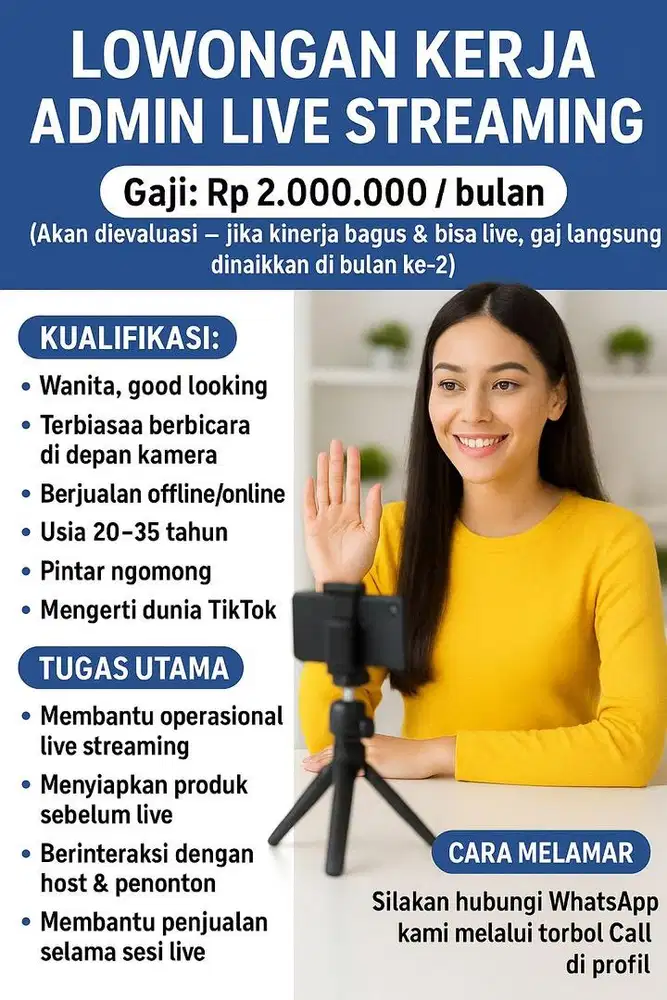 Lowongan Live streamer, admin live streaming