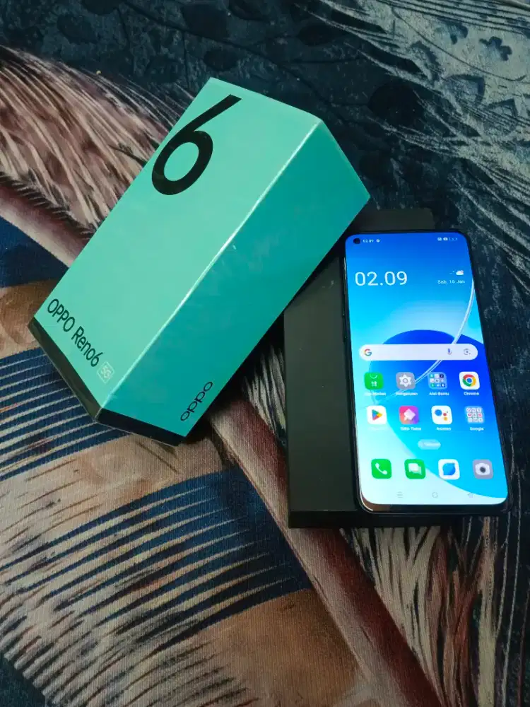 Oppo reno 6 5G 8/128 hitam like new fullset ori