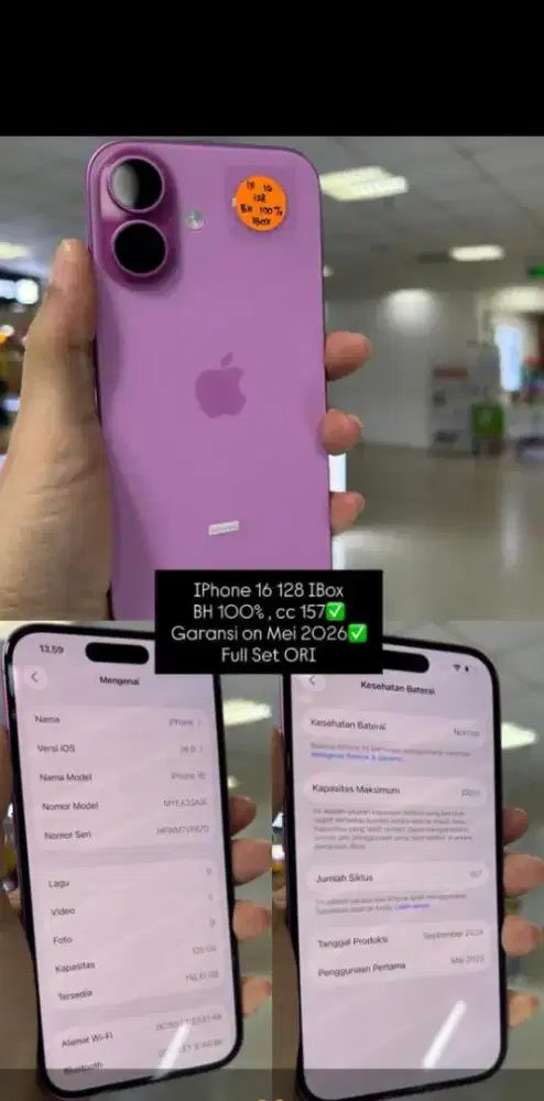 iPhone 16 bassic 128 iBox pink garansi on Mei 2026