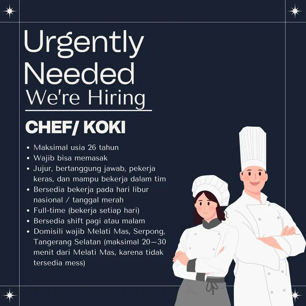 LOWONGAN KERJA KOKI / CHEF